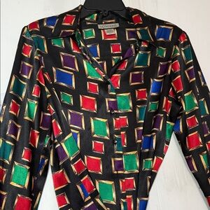 Vintage Notations Multicolor Geometric Blouse SM
